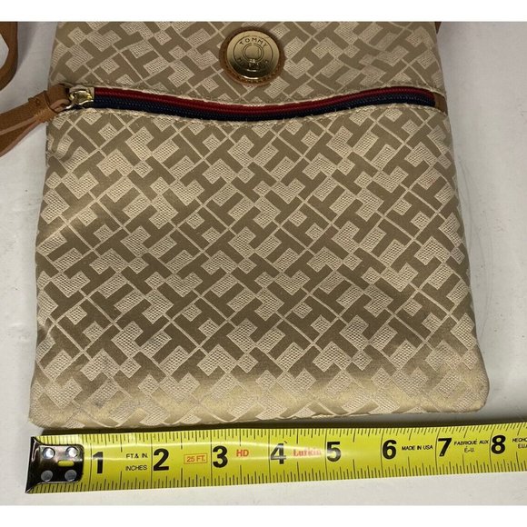 Tommy Hilfiger Womens Signature Logo Crossbody Bag Tan and Beige Brown Satchel - Picture 11 of 11